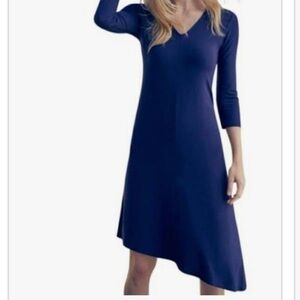 Eileen Fisher Blue V-Neck Asymmetric Hem 3/4 Sleeve Casual Dress Size Small